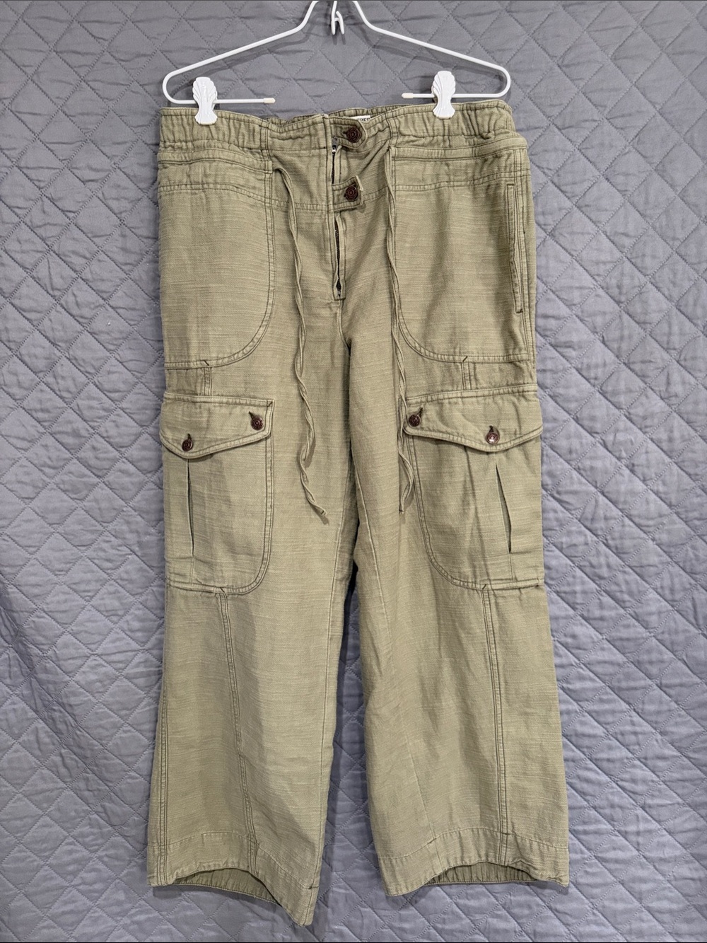 Free People We The Free Ave Pull-On Olive Cargo Pants Drawstring Olive Green L - Picture 1 of 3